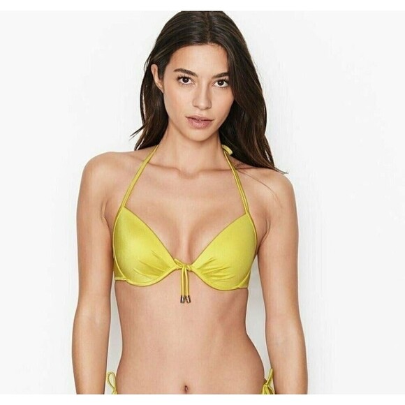 Victoria's Secret  Push-Up Bikini Top 36 D Neon Green Fabulous Padded Push Up - Picture 1 of 5